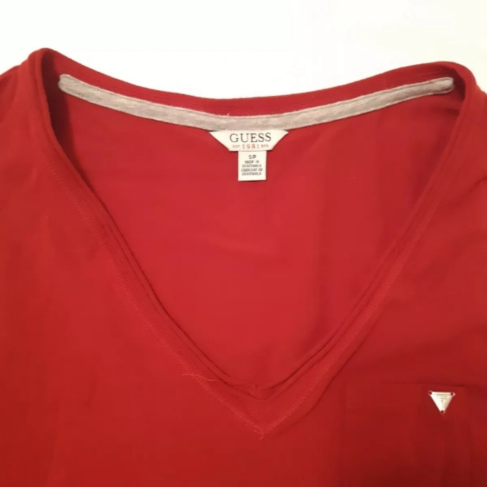 Guess V-neck Ruched Long Sleeve Top Shirt red S NW